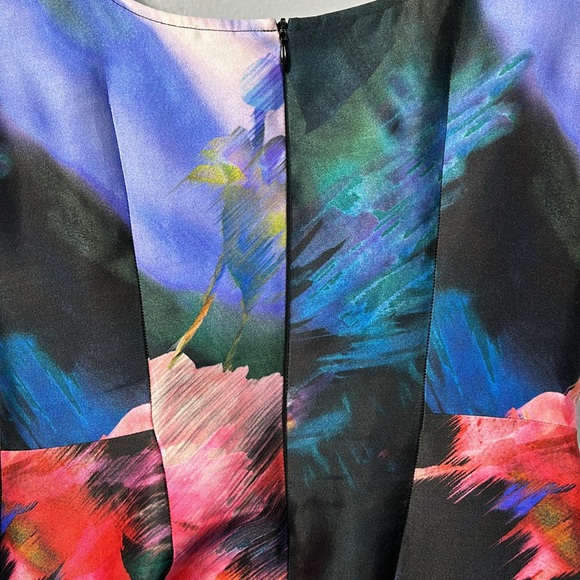 St. John Silk Cotton Printed Midi Length Colorful Fit and Flare Dress size 2 - Picture 11 of 15